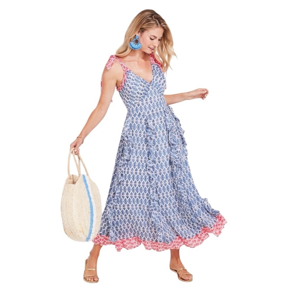 Vineyard vines Block Print Shell Maxi Ruffle Dress Size 4